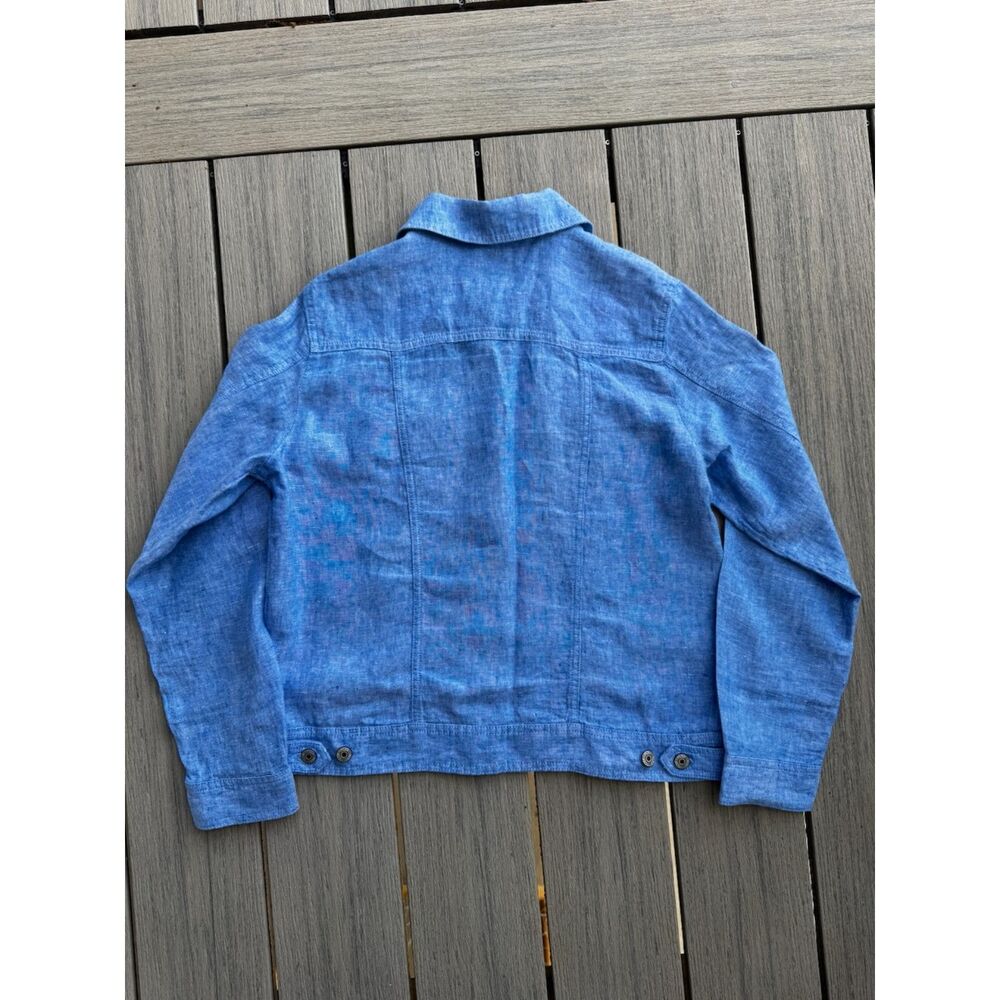 Jones New York Linen Jacket L Blue Jean Style Button Front Coastal Resort - Picture 10 of 15